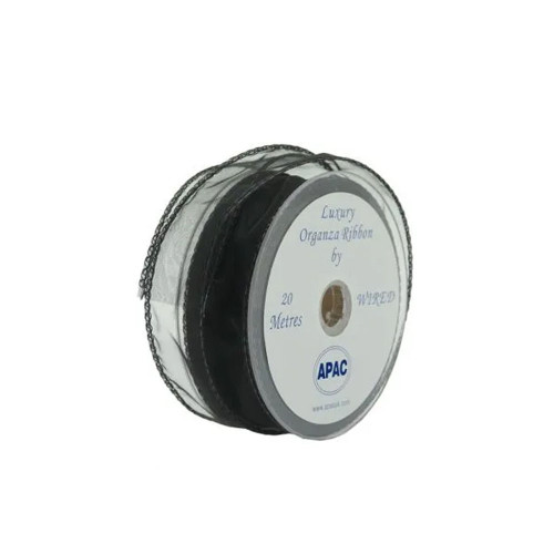 Black Wired Organza  Ribbon - 30mm x 20m
