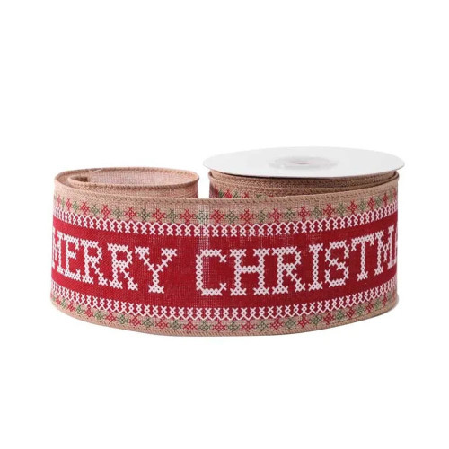 63mm x 10yds Merry Christmas Cross Stiitch R/W/G (6/72)