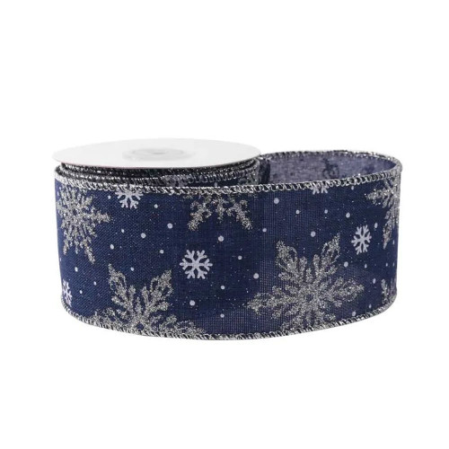 63mm x 10yds Dark Blue W/Silver Snowflakes (6/72)