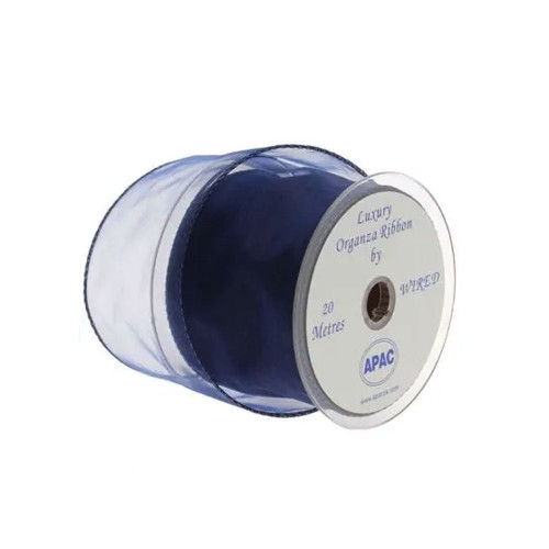 Navy Wired Organza  Ribbon - 70mm x 20m