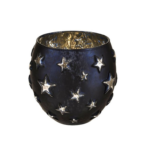 Midnight Blue Star Candle Pot 14Cm