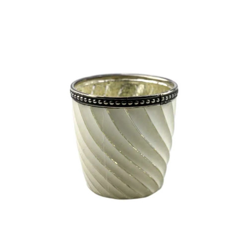 7.5x7cm Swirl Votive W/Metal-Cream (6/48)