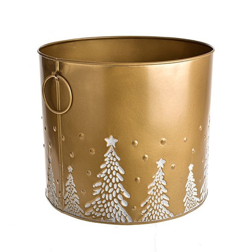 Festive Tree Pot With Handle Large Gold