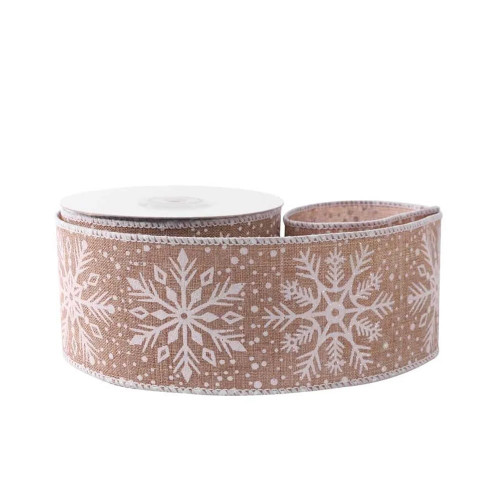 63mm x 10yds Natural W/Shiny Wht Snowflakes  (6/72)