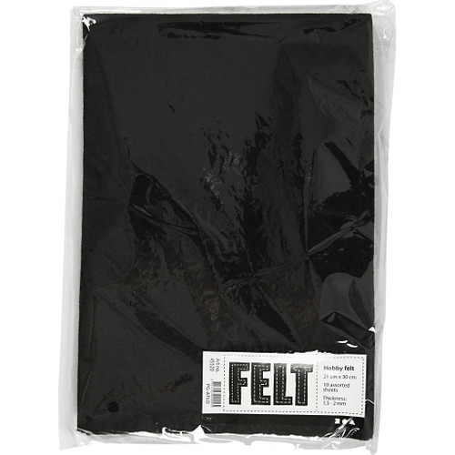 Craft Felt, black, A4, 210x297 mm 10 sheet/ 1 pack