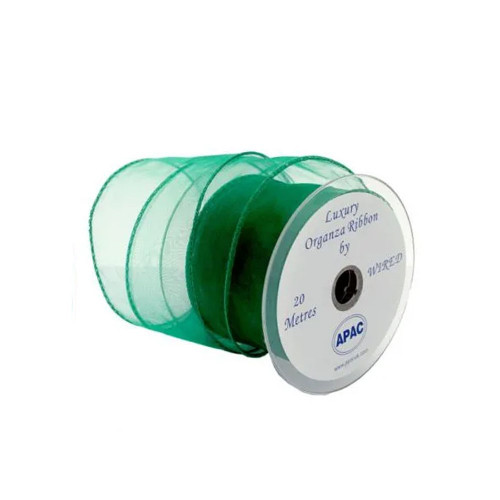 Emerald Wired Organza  Ribbon - 70mm x 20m