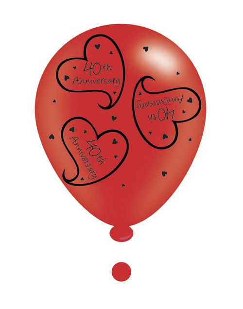 40th Ruby Anniversary Latex Balloons pk of 8 (1/48)