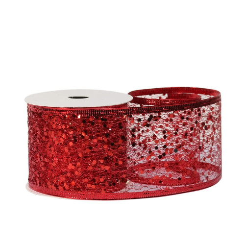 Glitter mesh ribbon 63cm x 10 yards RED