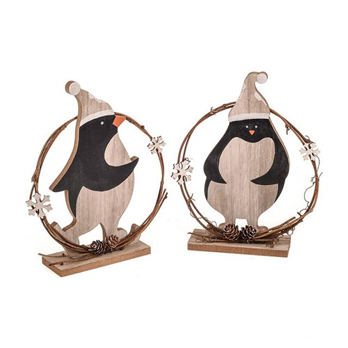 Wooden Standing Penguin 2 Assorted 22Cm