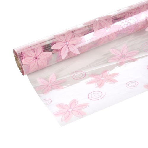 Cellophane Print Daisy Lines Pink 80cm 100m