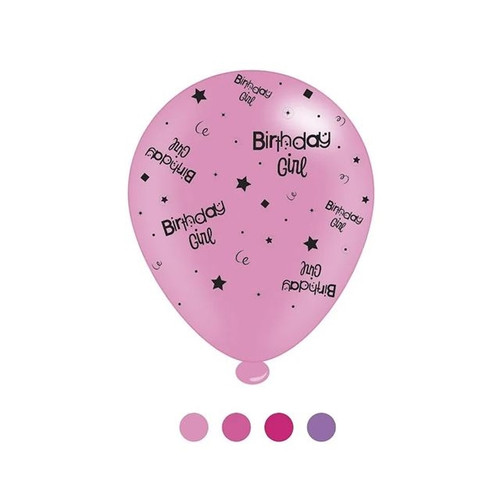 Balloon Birthday Girl Latex Assort Pink