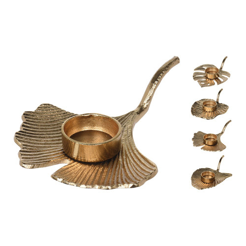 Tealight Holder Gold 4 Assorted Leaf Designs