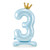 No 3 Standing Foil Balloon Blue With Crown