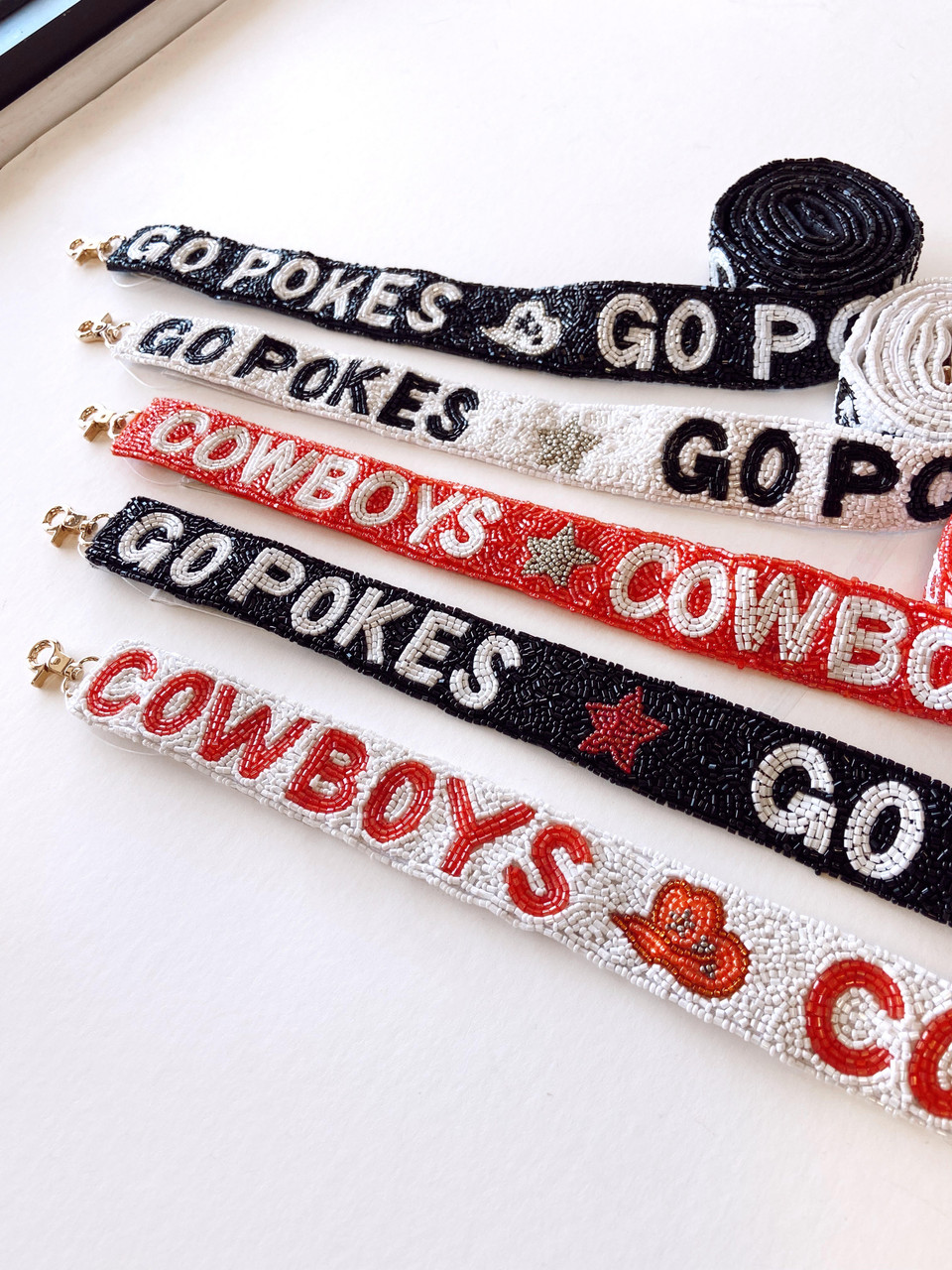Lashicorn Beaded Purse Strap Oklahoma Black and Orange State Cowboy Hats College Game Day Clear Handbag Replacement Strap Stadium Football