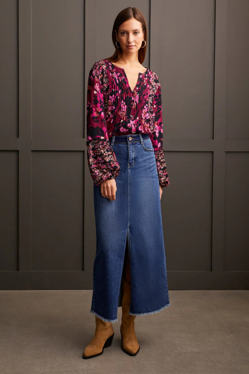 【OPEN YY】DYED DENIM MAXI SKIRT, BROWN OPEN YY Brown Dyed Denim Maxi Skirt | REVERSIBLE