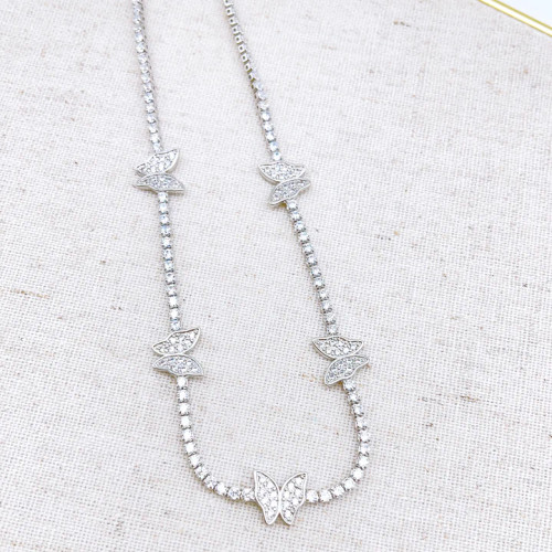 Butterfly Crystal Silver Necklace