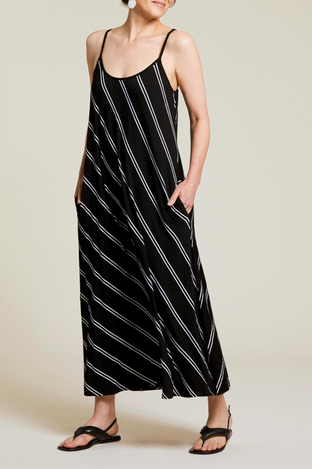Black and white stripe stretch maxi dress