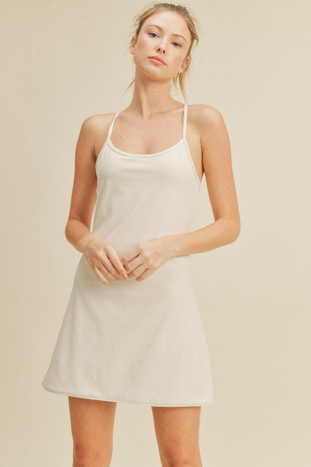 cream exercise dress with short liners