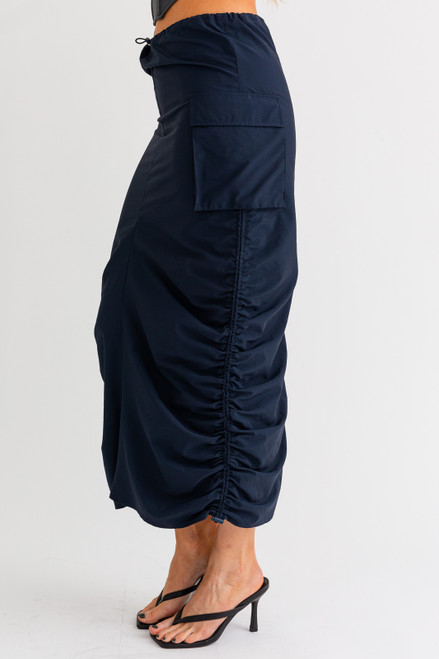 navy blue maxi cargo skirt