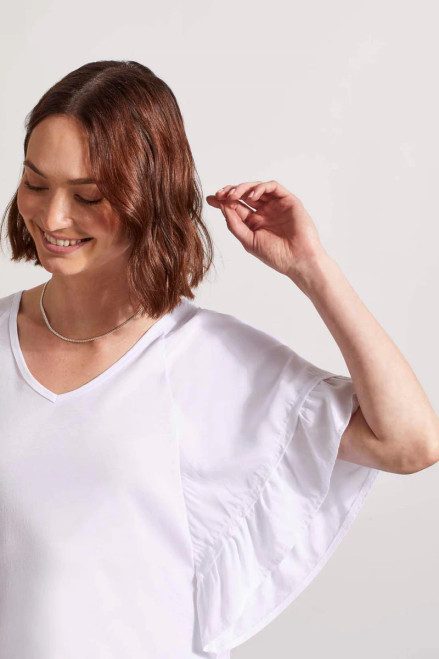 White tee with flutter sleeve