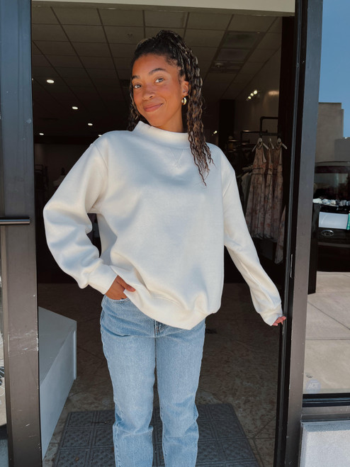 cream wide mock neck sweatshirt