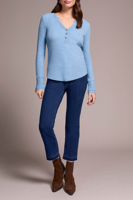 long sleeve light blue henley top