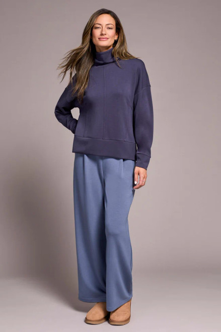 funnel neck scuba knit top in sapphire