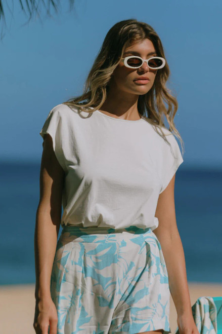 white cap sleeve boxy fit tee