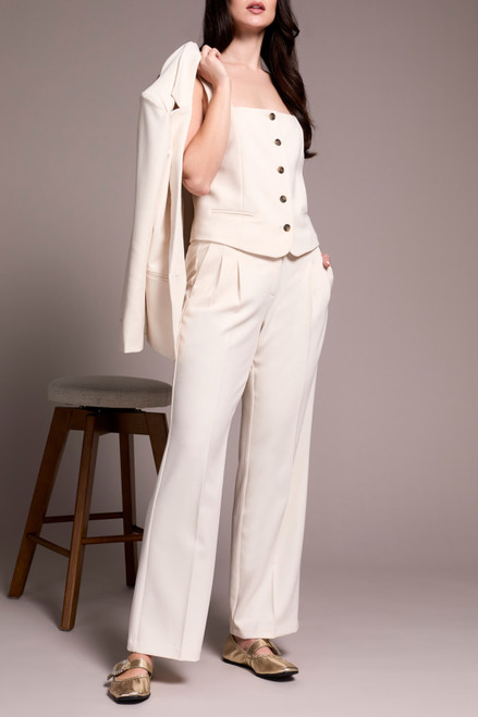 cream pleat front trouser with matching jacket