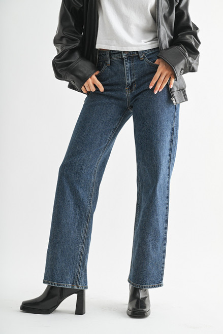 dark wash retro inspired straight leg jean