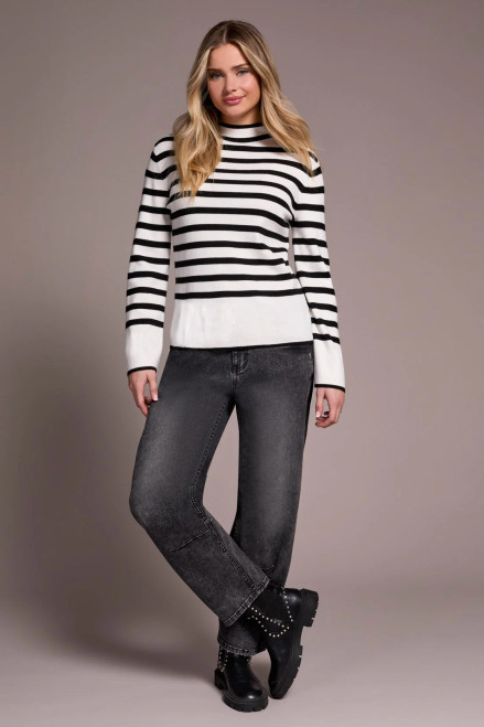black and white stripe mock neck sweater with flare sleeve black and white stripe mock neck sweater with flare sleeve