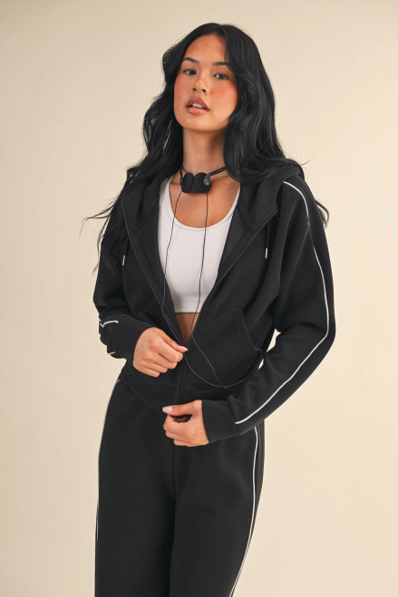 black scuba knit zip up hoodie