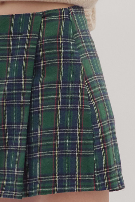 green tartan plaid skort