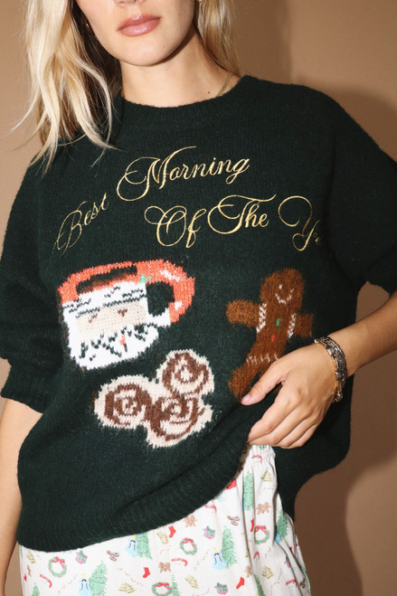 dark green Christmas morning sweater