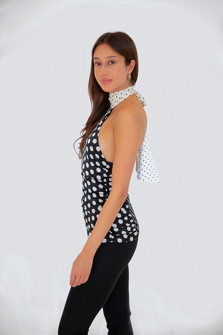 Polka dot scarf tie halter top