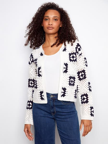 Navy and white granny square cardigan