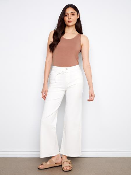 high rise belted white jean