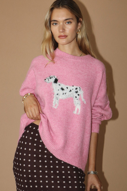 pink sweater with dalmatian