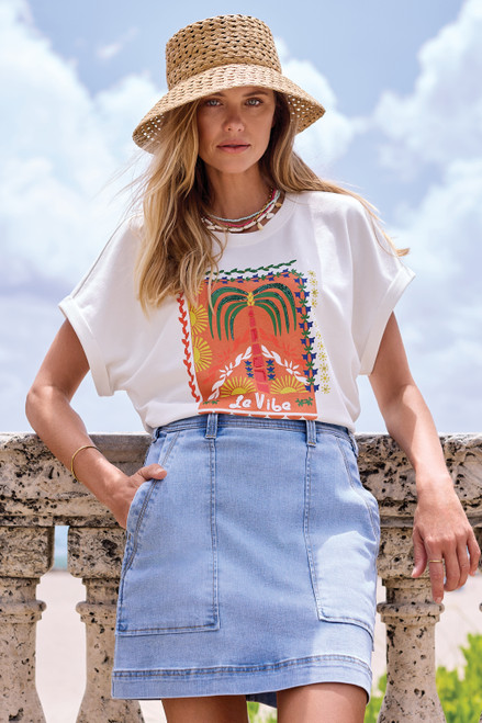 palm tree beaded white tee