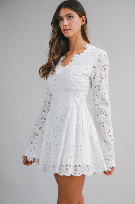 long sleeve eyelet lace mini dress