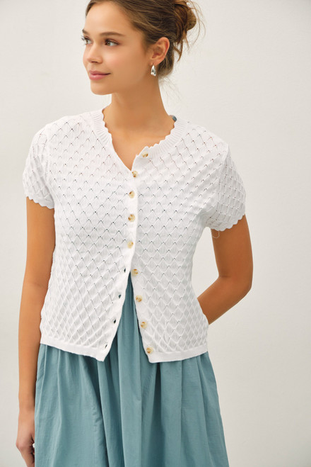 pointelle short sleeve cardigan
