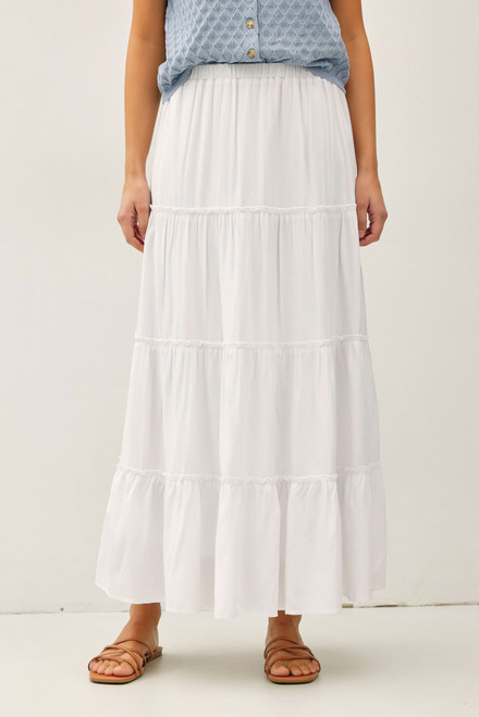 white tiered maxi skirt