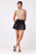 Black vegan leather mini skirt with smocked waistband