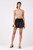 Black vegan leather mini skirt with smocked waistband