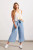 Chambray wide leg cropped pant with tie at waist