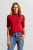 red mock neck elbow sleeve top