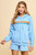 Baby blue rainbow stripe hooded zip front jacket