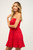 Strapless red eyelet dress