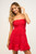 Strapless red eyelet dress