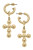 worn gold cross drop hoop earrings